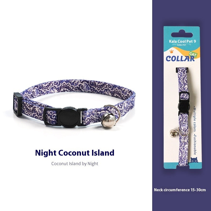 KFX-2666941 Woven Collar with Bell for Cats | Anti-suffocation Safety Buckle in Various Patterns and Colors