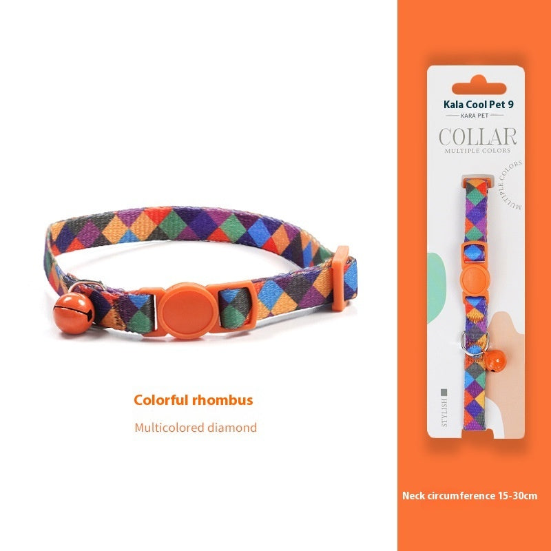KFX-2666941 Woven Collar with Bell for Cats | Anti-suffocation Safety Buckle in Various Patterns and Colors