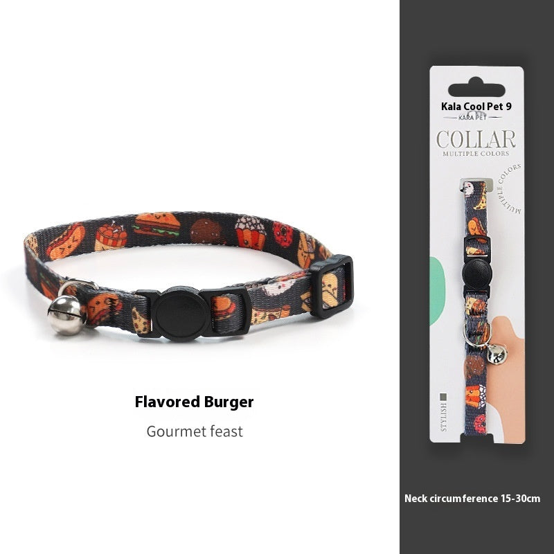KFX-2666941 Woven Collar with Bell for Cats | Anti-suffocation Safety Buckle in Various Patterns and Colors