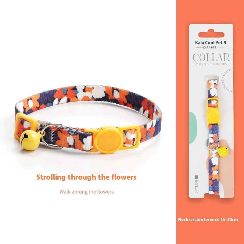 KFX-2666941 Woven Collar with Bell for Cats | Anti-suffocation Safety Buckle in Various Patterns and Colors