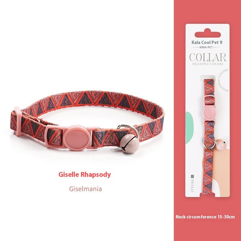 KFX-2666941 Woven Collar with Bell for Cats | Anti-suffocation Safety Buckle in Various Patterns and Colors