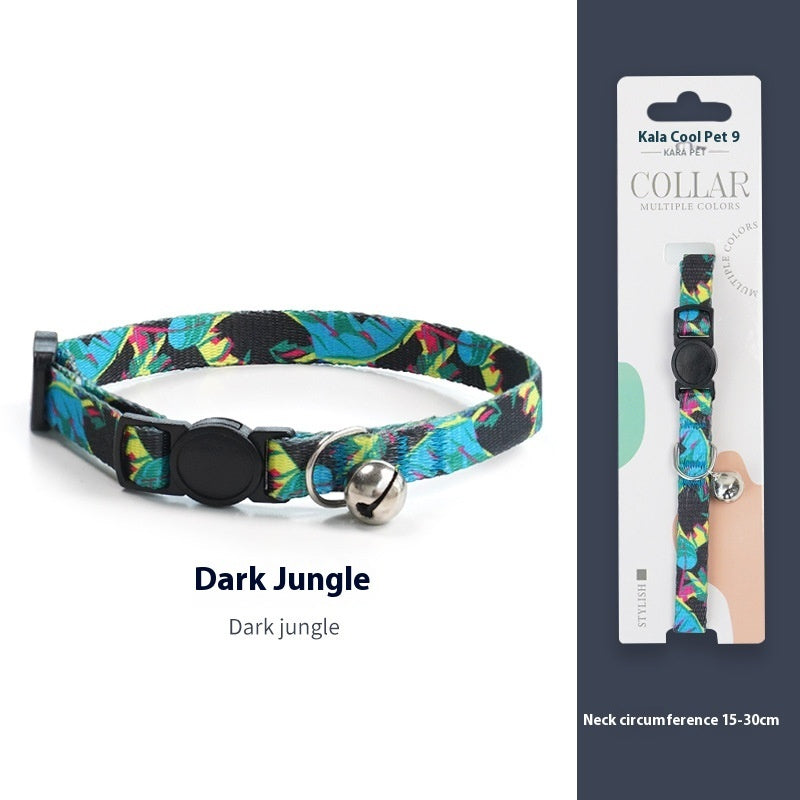 KFX-2666941 Woven Collar with Bell for Cats | Anti-suffocation Safety Buckle in Various Patterns and Colors