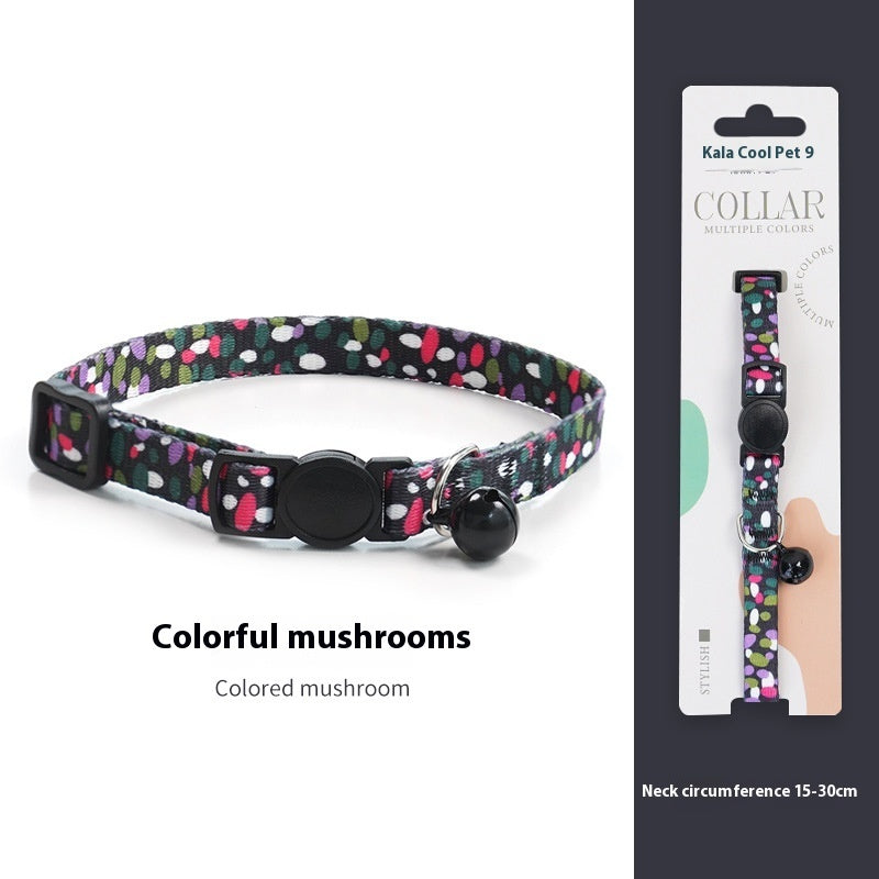 KFX-2666941 Woven Collar with Bell for Cats | Anti-suffocation Safety Buckle in Various Patterns and Colors