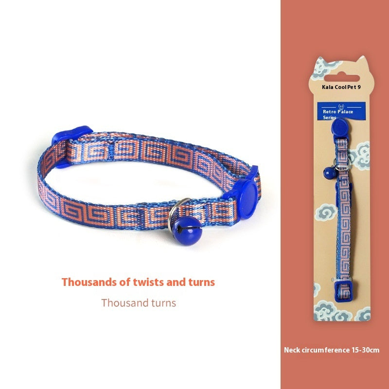 KFX-2666941 Woven Collar with Bell for Cats | Anti-suffocation Safety Buckle in Various Patterns and Colors