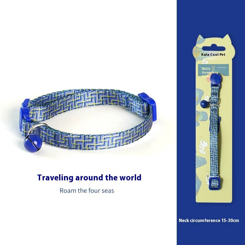 KFX-2666941 Woven Collar with Bell for Cats | Anti-suffocation Safety Buckle in Various Patterns and Colors