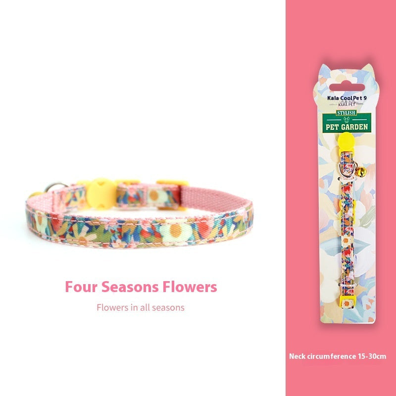 KFX-2666941 Woven Collar with Bell for Cats | Anti-suffocation Safety Buckle in Various Patterns and Colors