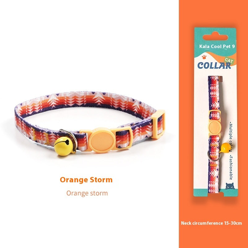KFX-2666941 Woven Collar with Bell for Cats | Anti-suffocation Safety Buckle in Various Patterns and Colors