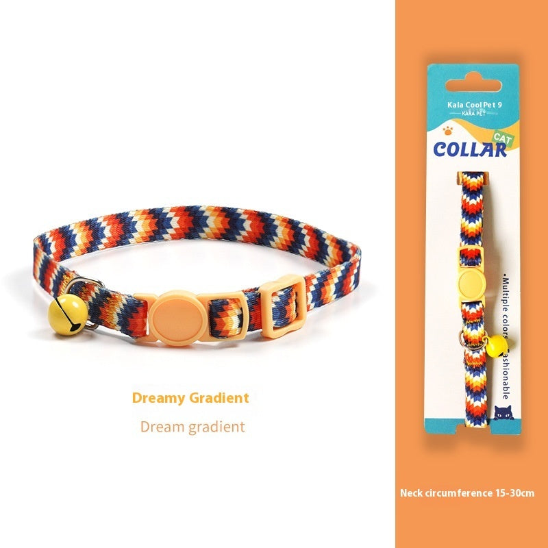 KFX-2666941 Woven Collar with Bell for Cats | Anti-suffocation Safety Buckle in Various Patterns and Colors