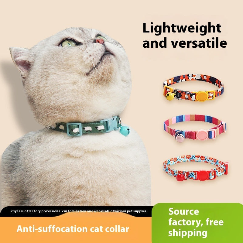 KFX-2666941 Woven Collar with Bell for Cats | Anti-suffocation Safety Buckle in Various Patterns and Colors