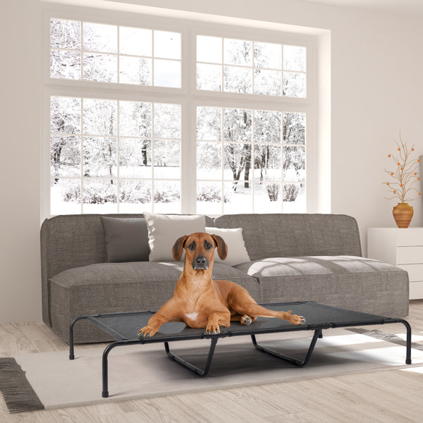 KFX-2669373 Elevated Dog Bed with Textilene Mesh and Powder-Coated Steel, Ideal for Indoor and Outdoor Use