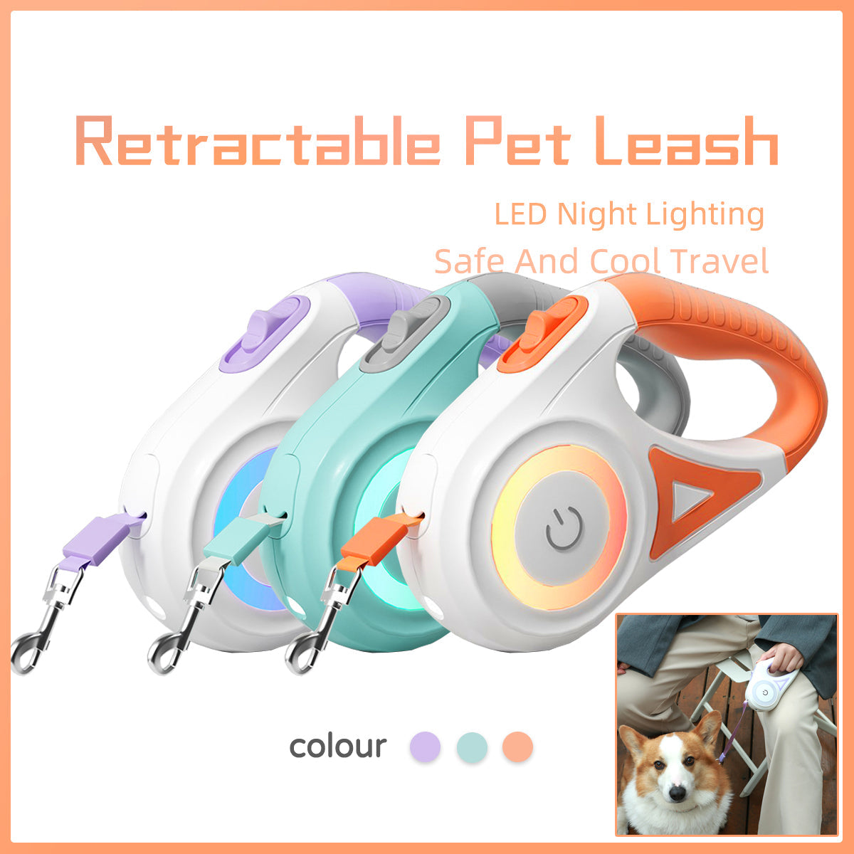 KFX-2670525 Retractable Dog Leash with Collar - Automatic Traction Rope for Small to Large Pets