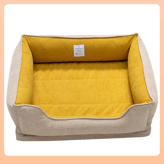 KFX-2670781 Warm Removable Waterproof Sponge Square Cat and Dog Kennel - Khaki Apricot Yellow
