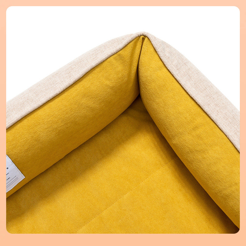 KFX-2670781 Warm Removable Waterproof Sponge Square Cat and Dog Kennel - Khaki Apricot Yellow