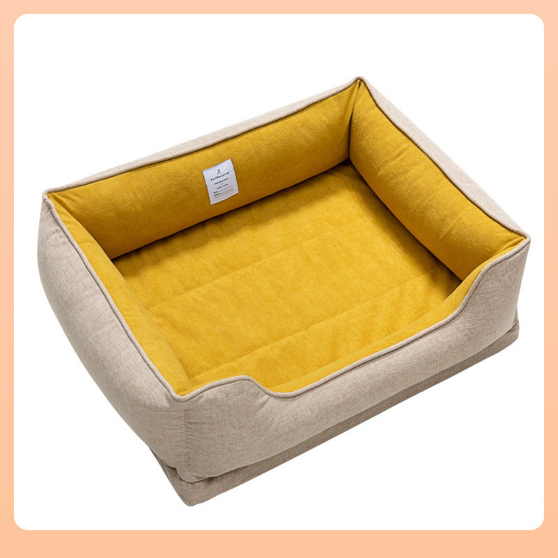 KFX-2670781 Warm Removable Waterproof Sponge Square Cat and Dog Kennel - Khaki Apricot Yellow