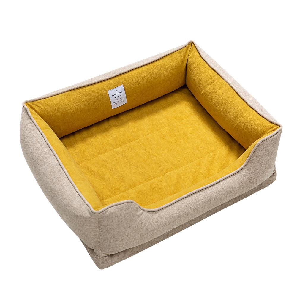 KFX-2670781 Warm Removable Waterproof Sponge Square Cat and Dog Kennel - Khaki Apricot Yellow