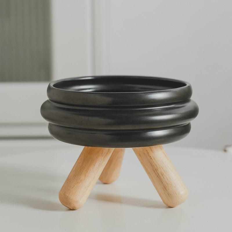 KFX-2670909 Ceramic Cat Food and Water Bowl with Wooden Frame