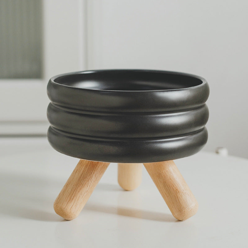 KFX-2670909 Ceramic Cat Food and Water Bowl with Wooden Frame