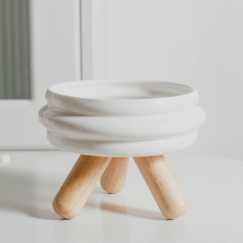 KFX-2670909 Ceramic Cat Food and Water Bowl with Wooden Frame
