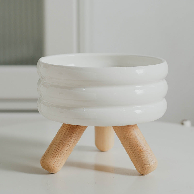 KFX-2670909 Ceramic Cat Food and Water Bowl with Wooden Frame
