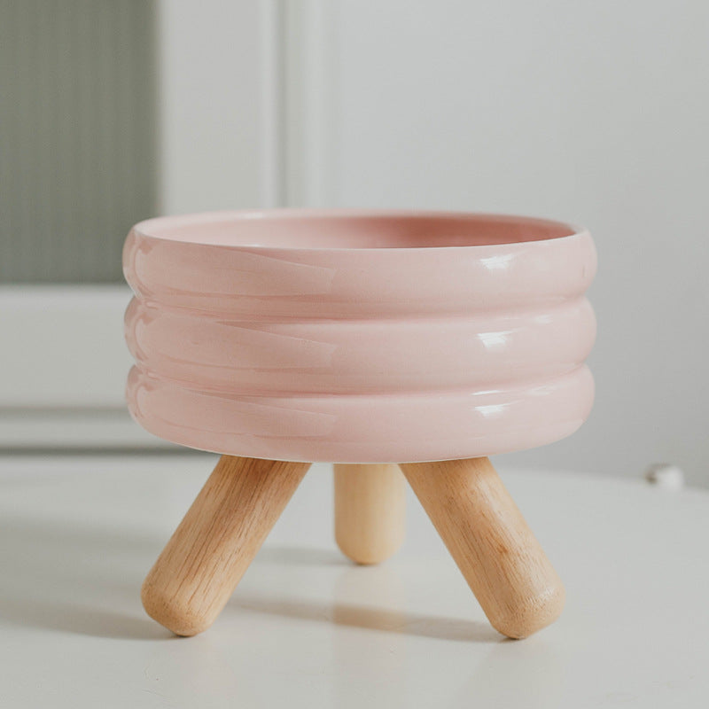 KFX-2670909 Ceramic Cat Food and Water Bowl with Wooden Frame