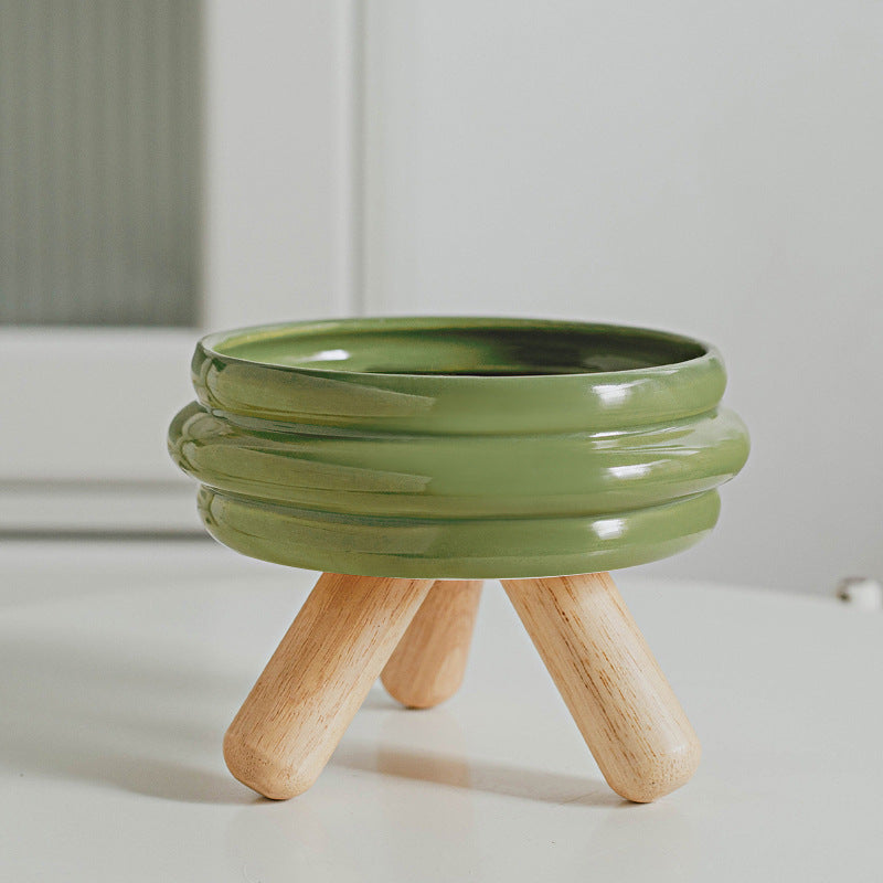 KFX-2670909 Ceramic Cat Food and Water Bowl with Wooden Frame