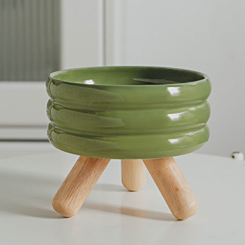 KFX-2670909 Ceramic Cat Food and Water Bowl with Wooden Frame