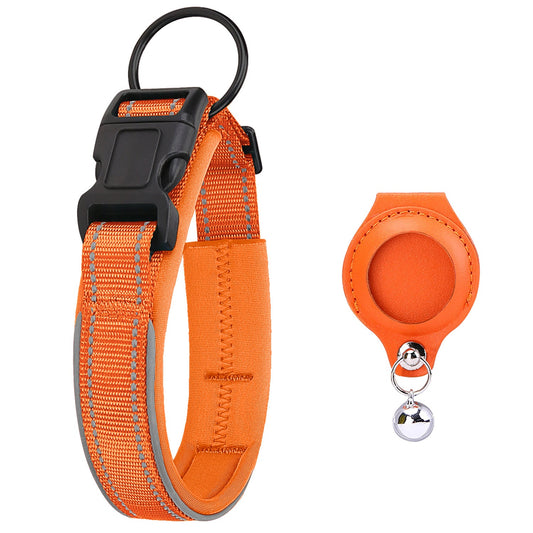 KFX-2672701 Durable Leather Case for Airtag Tracker - Adjustable Pet Collar with Multiple Color Options