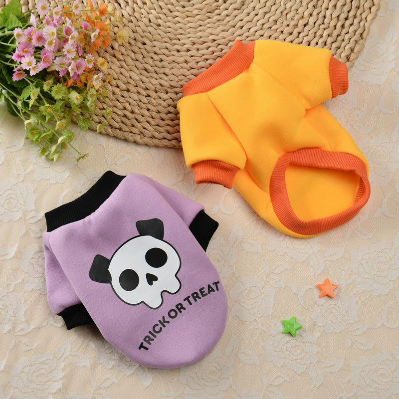 KFX-2675133 Halloween Pumpkin Skull Sweater for Small Dogs - Cozy Autumn & Winter Pet Clothing in Yellow, Black, Purple, Sizes XS to XL