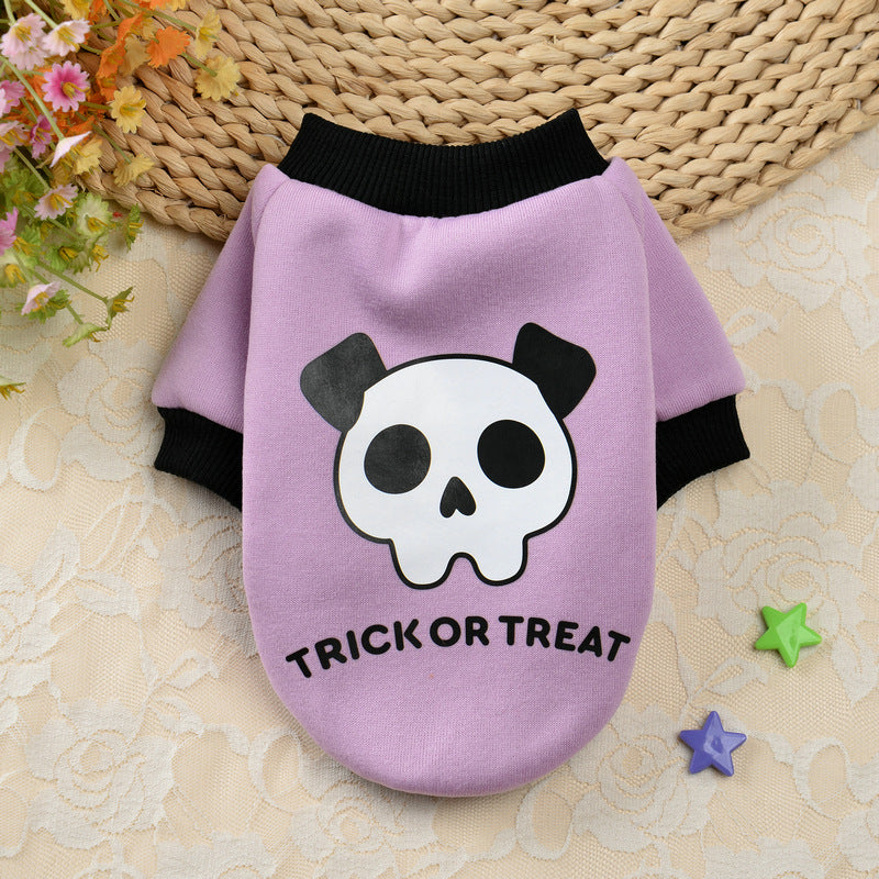 KFX-2675133 Halloween Pumpkin Skull Sweater for Small Dogs - Cozy Autumn & Winter Pet Clothing in Yellow, Black, Purple, Sizes XS to XL