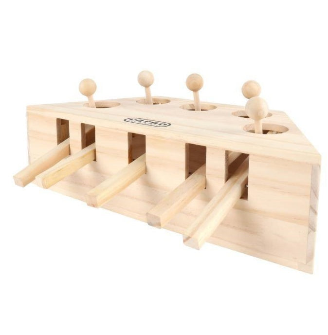 KFX-2677309 Interactive Solid Wood Cat Toy for Kittens and Hamsters with Multiple Holes
