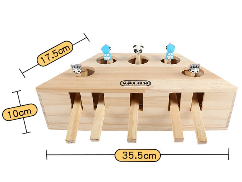 KFX-2677309 Interactive Solid Wood Cat Toy for Kittens and Hamsters with Multiple Holes