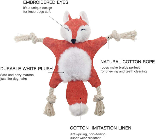 KFX-2677949 Stuffed Fox Dog Toy with Squeaker and Crinkle Noise for Engaging Play, Durable Plush Chew Toy with Rope for Puppies and Small Dogs