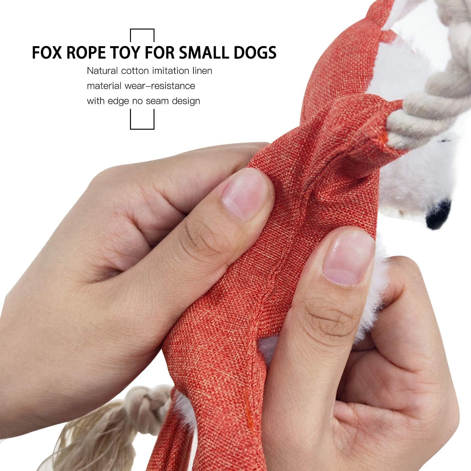 KFX-2677949 Stuffed Fox Dog Toy with Squeaker and Crinkle Noise for Engaging Play, Durable Plush Chew Toy with Rope for Puppies and Small Dogs