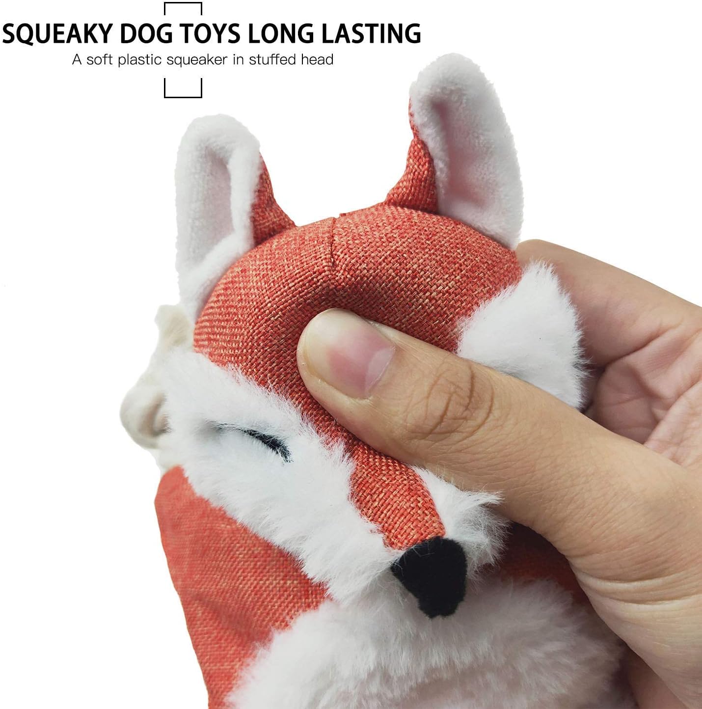 KFX-2677949 Stuffed Fox Dog Toy with Squeaker and Crinkle Noise for Engaging Play, Durable Plush Chew Toy with Rope for Puppies and Small Dogs