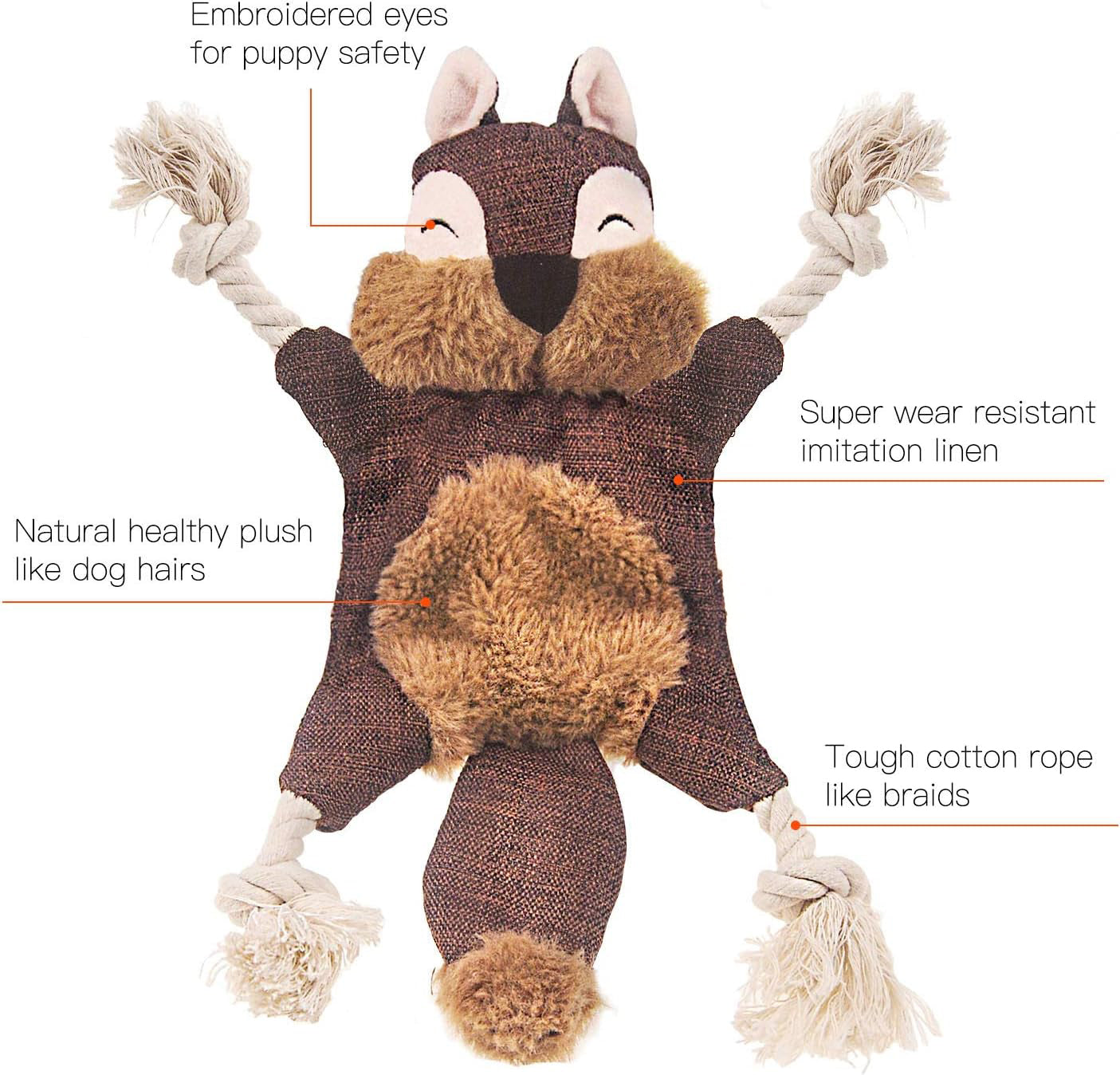 KFX-2677949 Stuffed Fox Dog Toy with Squeaker and Crinkle Noise for Engaging Play, Durable Plush Chew Toy with Rope for Puppies and Small Dogs