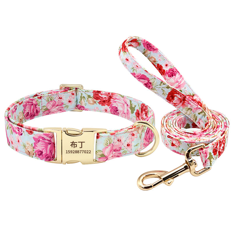 KFX-2678461 Personalized Anti-Lost Dog Collar in Floral Colors - Small, Medium, Large