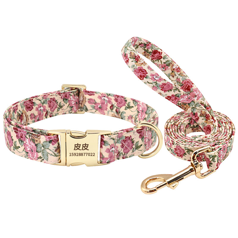 KFX-2678461 Personalized Anti-Lost Dog Collar in Floral Colors - Small, Medium, Large