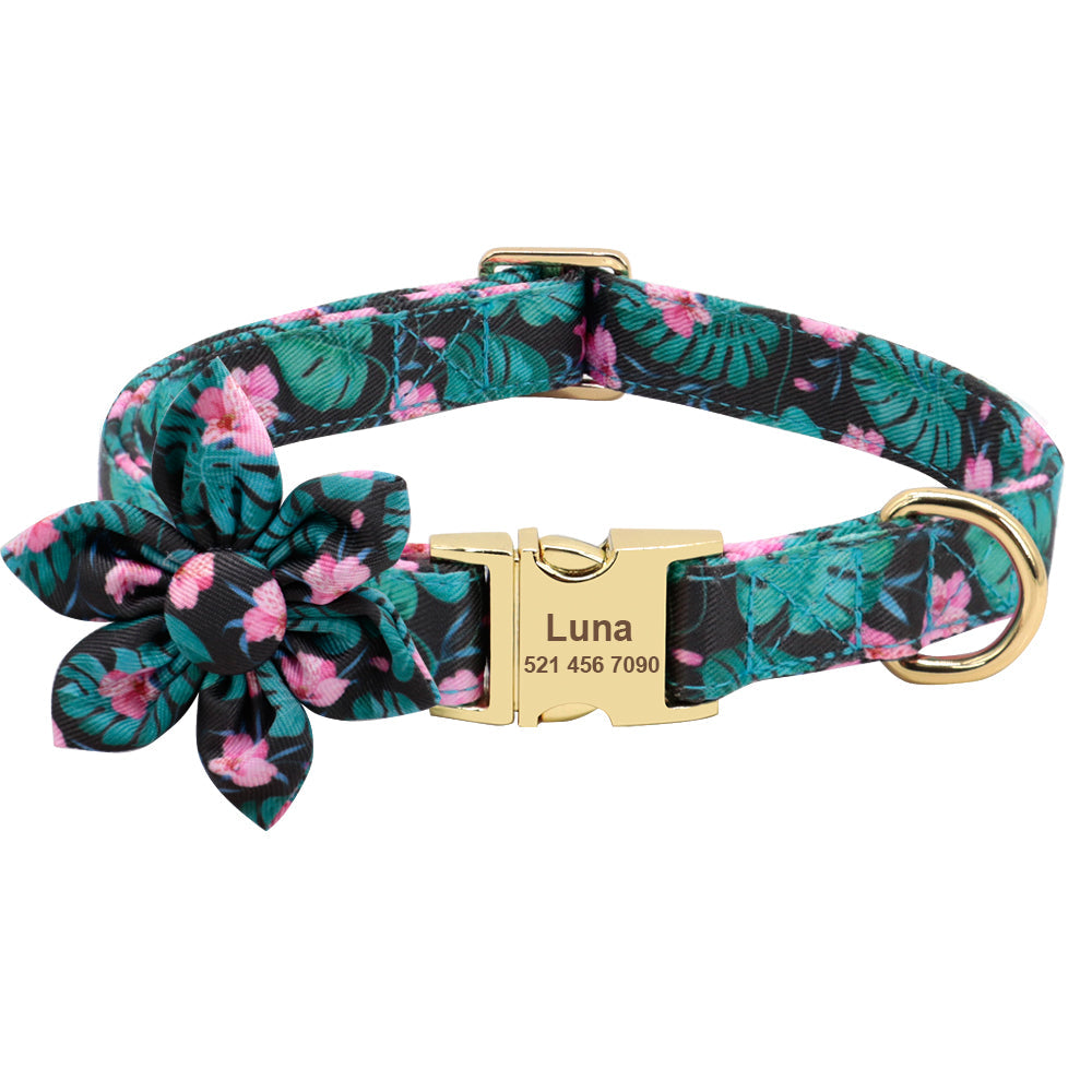 KFX-2678461 Personalized Anti-Lost Dog Collar in Floral Colors - Small, Medium, Large