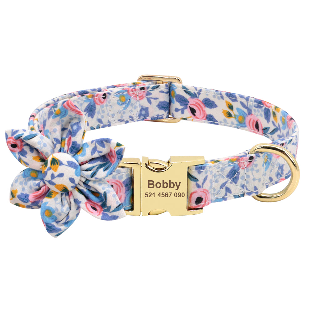 KFX-2678461 Personalized Anti-Lost Dog Collar in Floral Colors - Small, Medium, Large
