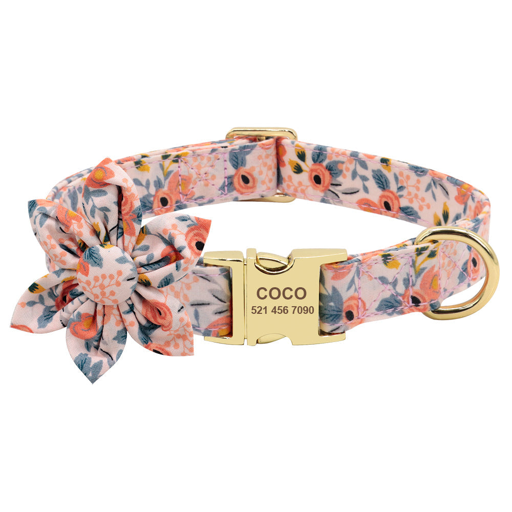 KFX-2678461 Personalized Anti-Lost Dog Collar in Floral Colors - Small, Medium, Large