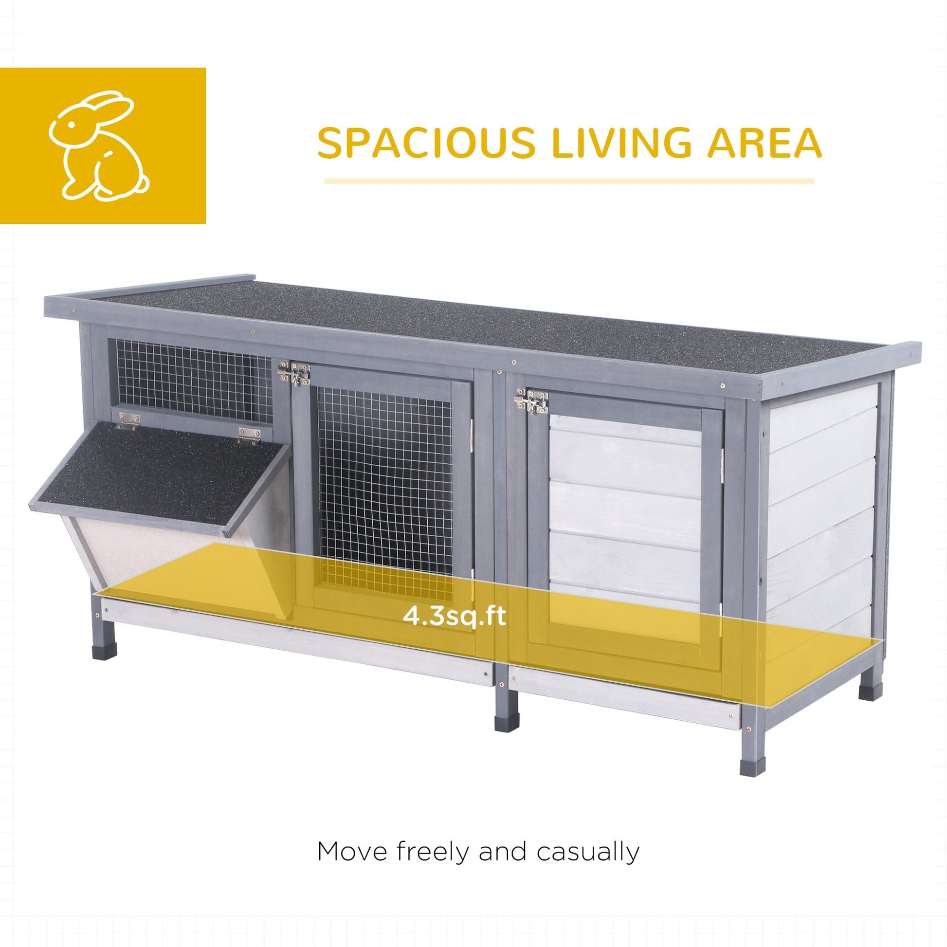 KFX-2680125 Wooden Rabbit Hutch with Waterproof Roof, Leak-proof Tray and Feeding Trough for Indoor/Outdoor Use, Gray