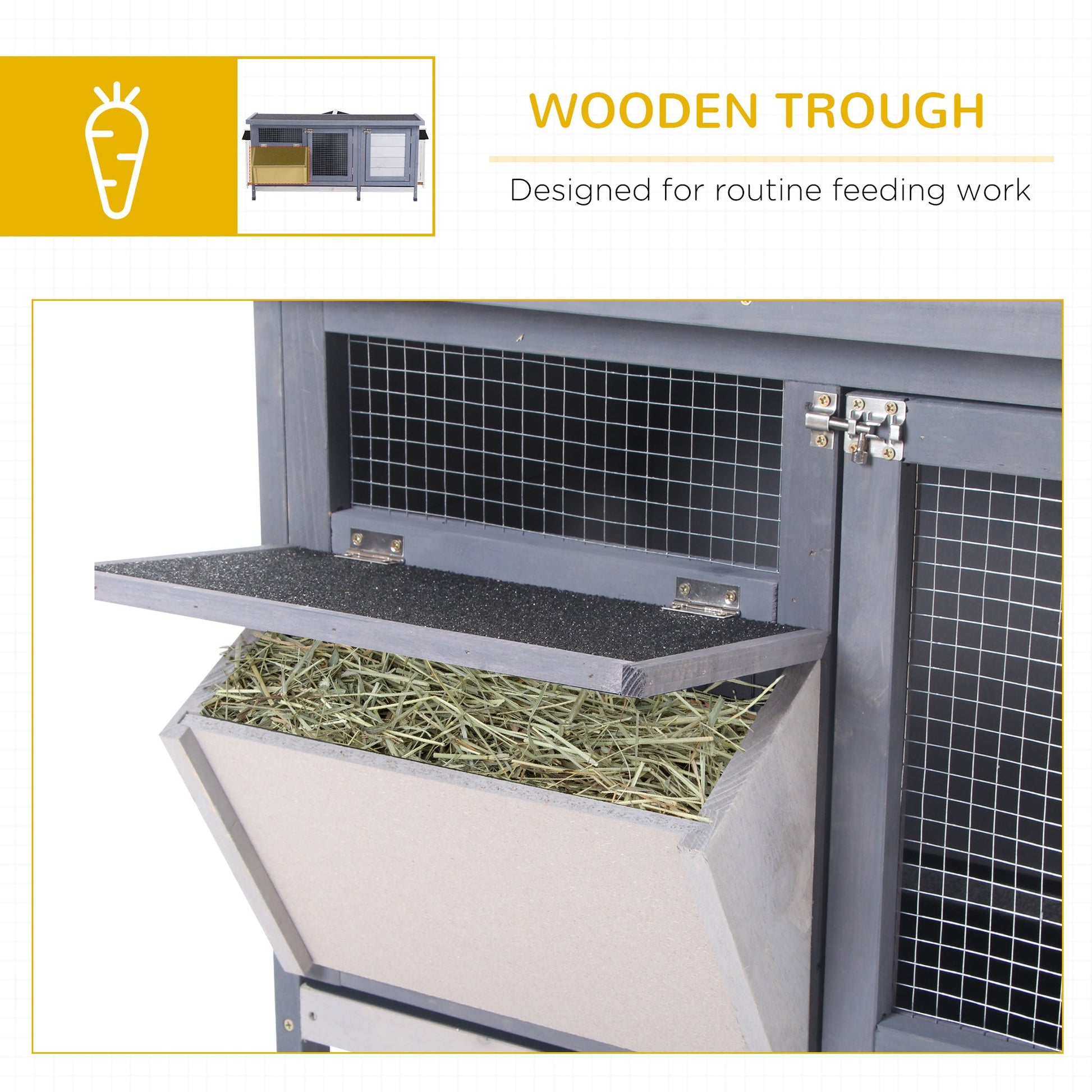 KFX-2680125 Wooden Rabbit Hutch with Waterproof Roof, Leak-proof Tray and Feeding Trough for Indoor/Outdoor Use, Gray