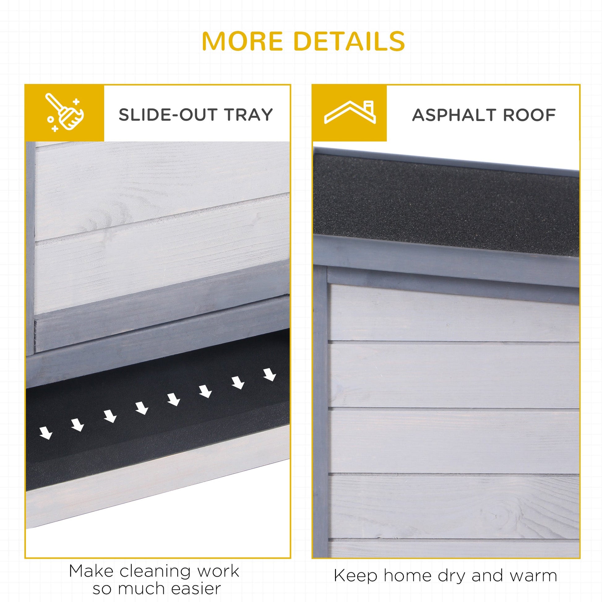 KFX-2680125 Wooden Rabbit Hutch with Waterproof Roof, Leak-proof Tray and Feeding Trough for Indoor/Outdoor Use, Gray