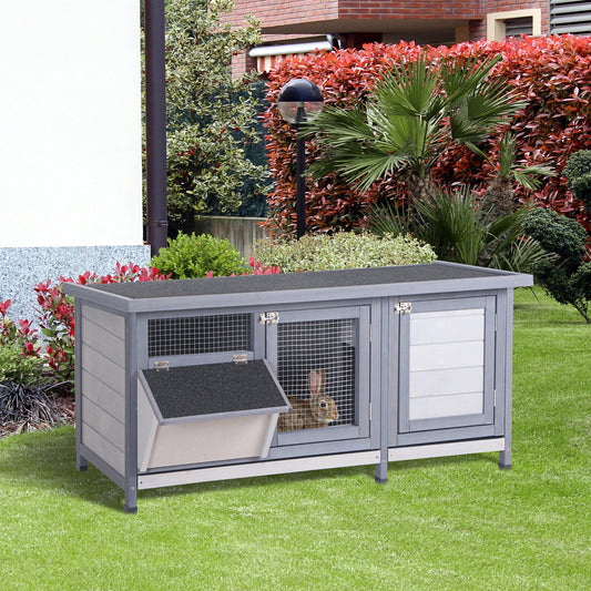 KFX-2680125 Wooden Rabbit Hutch with Waterproof Roof, Leak-proof Tray and Feeding Trough for Indoor/Outdoor Use, Gray