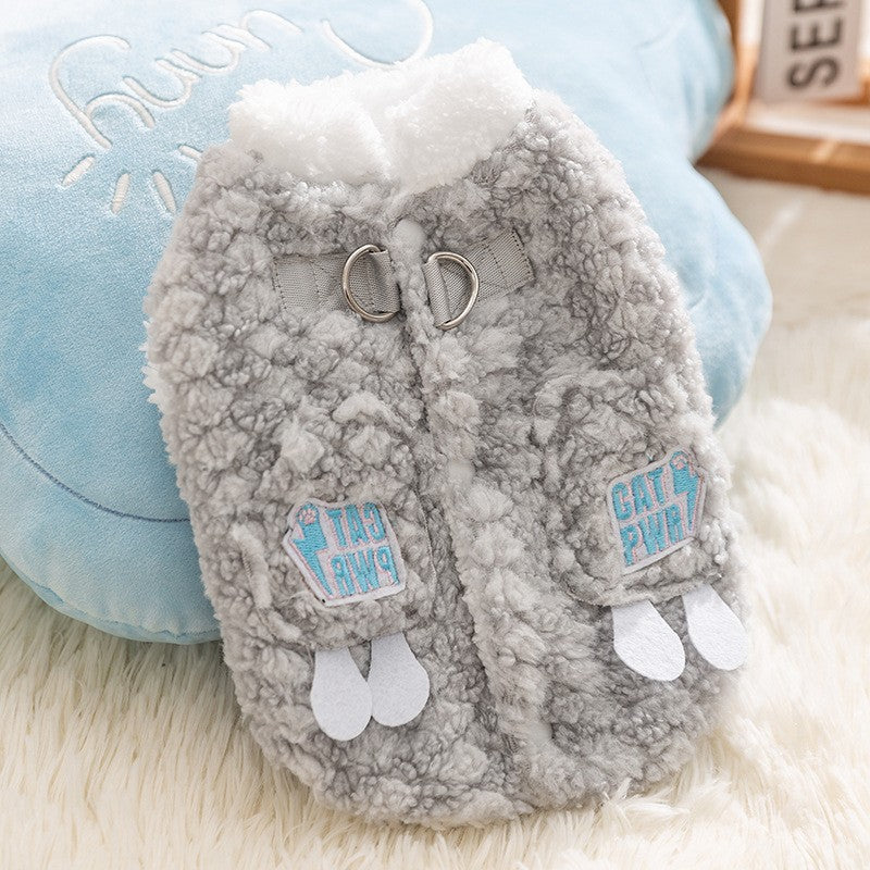 KFX-2681021 Cozy Winter Dog Jacket with Soft Fleece Lining and Playful Patch Design for Small to Medium Dogs