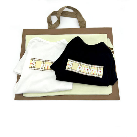 KFX-2682813 Summer Short Sleeve Dog T-Shirt in Black and White Cotton - Sizes S to XXL