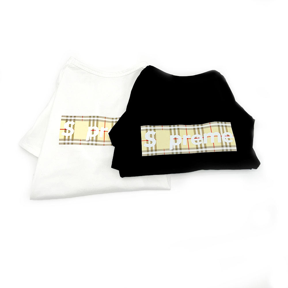 KFX-2682813 Summer Short Sleeve Dog T-Shirt in Black and White Cotton - Sizes S to XXL