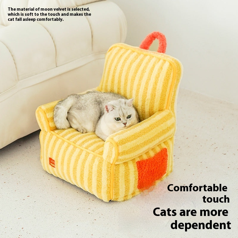 KFX-2683709 Striped Velvet Cat Bed Sofa - Removable and Washable, All-Season Comfort