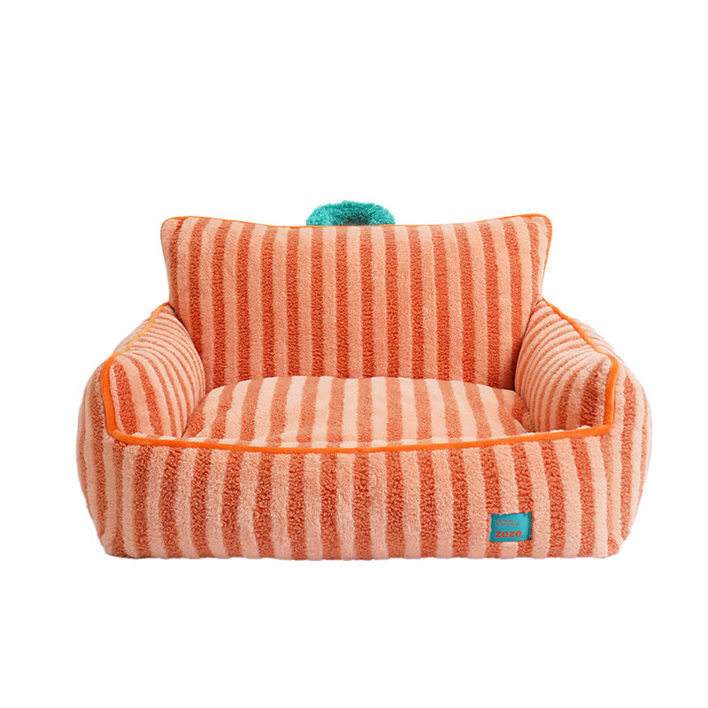 KFX-2683709 Striped Velvet Cat Bed Sofa - Removable and Washable, All-Season Comfort