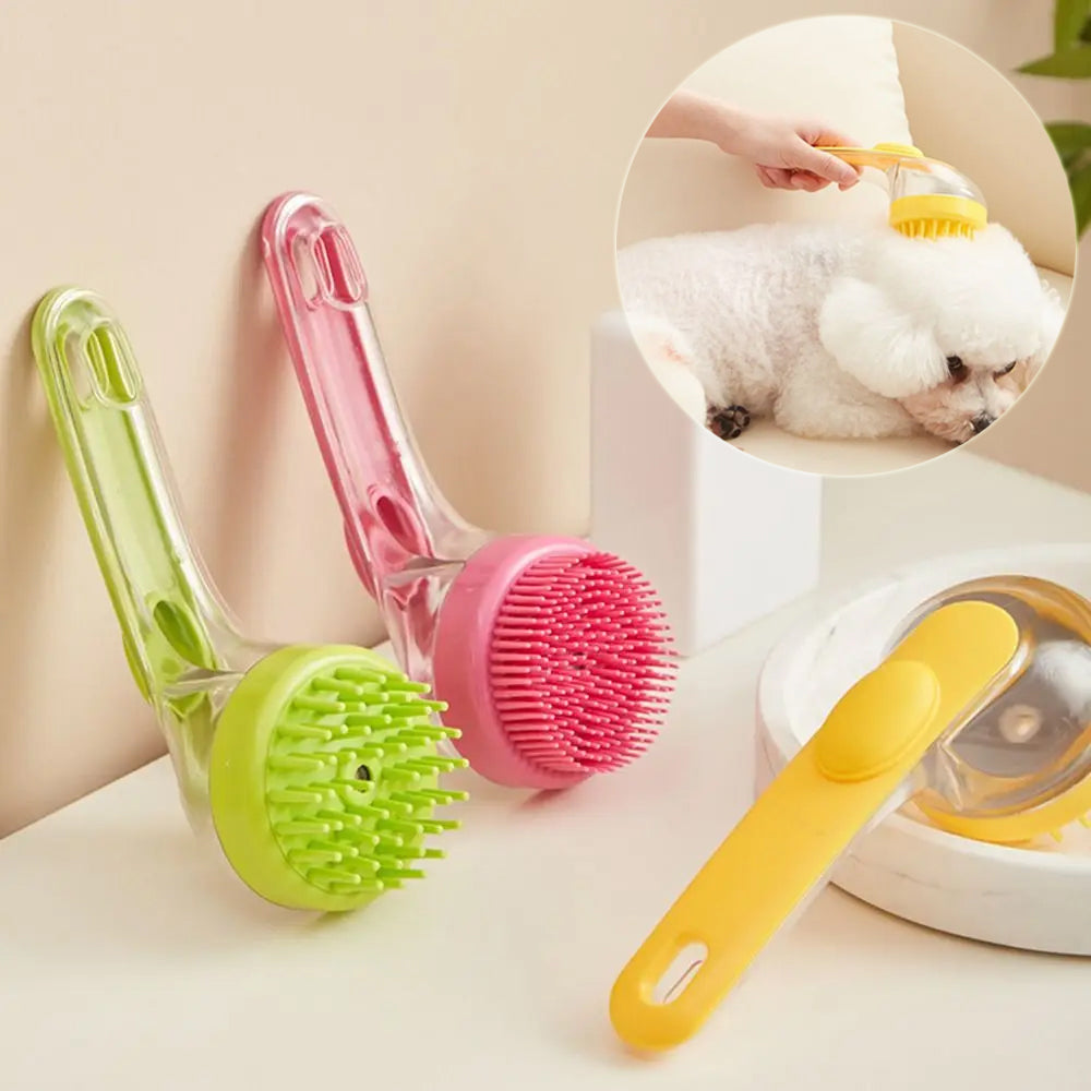 KFX-2684093 Long Handle Pet Bath and Grooming Brush with Soft Bristles and Soap Container